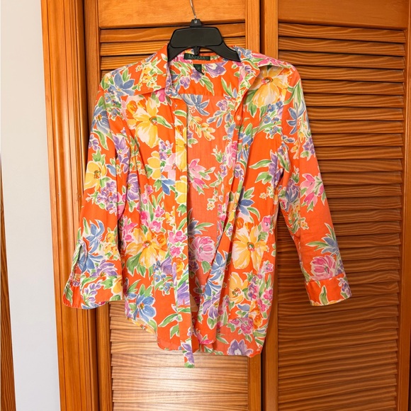 Ralph Lauren Tops - Ralph Lauren Orange Floral Button-Down Shirt